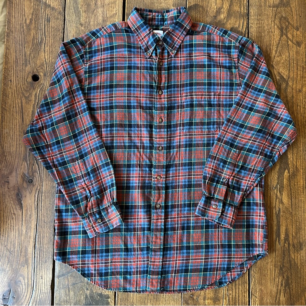Brooks Brothers 346 Men's Lightweight FLANNEL Button Shirt Blue Red Plaid •LARGE